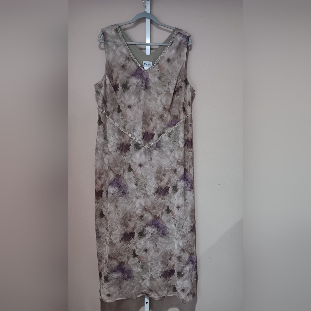 K Woman Women's (Size 24W) Green/Purple Floral Two-Piece Dress Set (NWT) - Picture 2 of 16